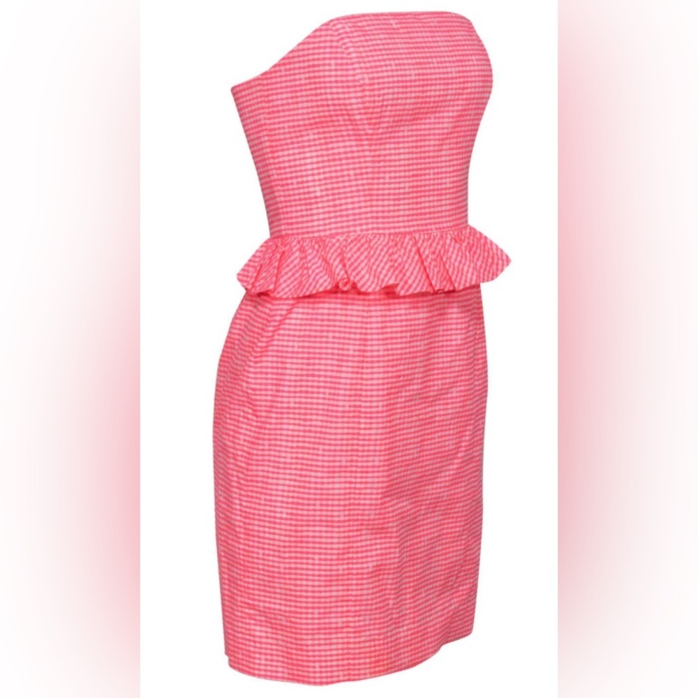 Lily Pulitzer Lowe strapless peplum dress size 6 strapless hot pink like new - Picture 3 of 12